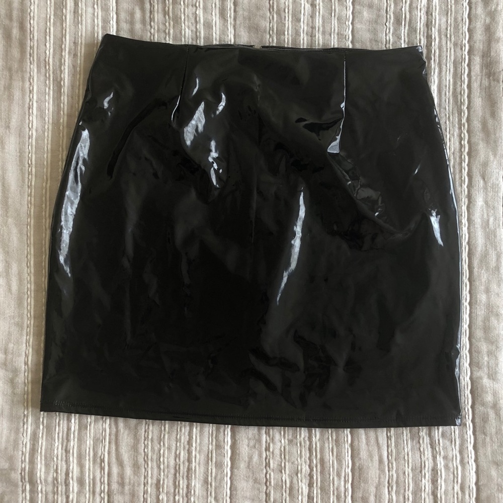 Fashion Nova Latex Black Mini Skirt Size L